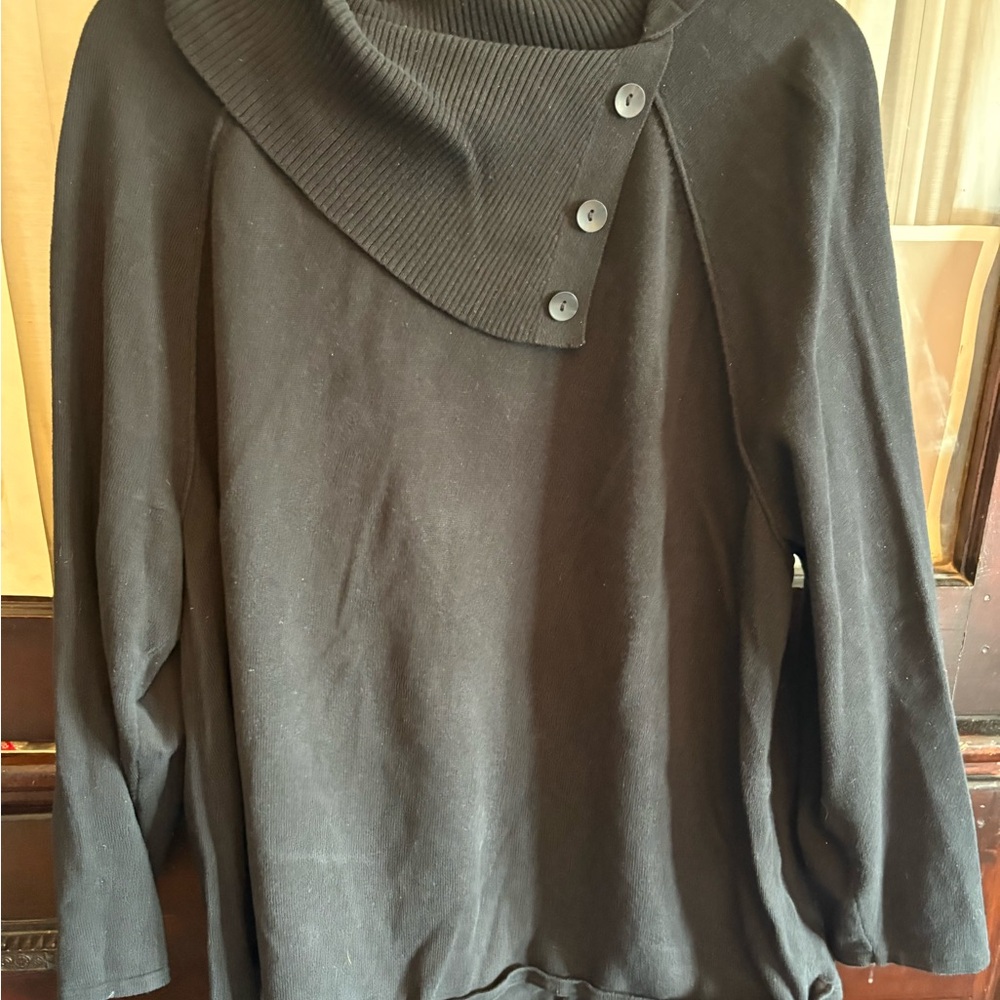 Karen Scott Black Cowl-Neck Button Sweater